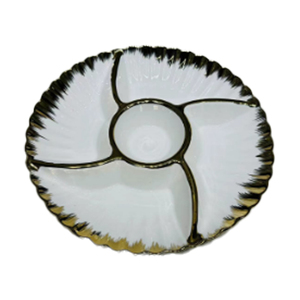 Piatto in Ceramica con 5 Scomparti, Vassoio Rotondo Irregolare in Porcellana con Bordo Dorato per Frutta, Snack e Antipasti - Product Image 1