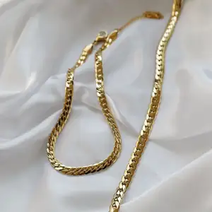 Mode Perhiasan 24K Emas Disepuh Chunky Kuba Rantai Pernyataan Baja Nirkarat Emas Rantai Kalung untuk Pria dan Wanita