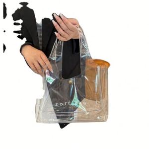 New Fashion Customized PVC Tote <b>Bag</b> with Snap Button Transparent Shoulder Beach Tote for Shopping Promotion Item - Product Image 3