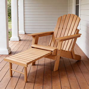 Chaise Adirondack, chaise longue d'extérieur, bois massif, pliable, avec repose-pieds, pour jardin, plage - Product Image 2