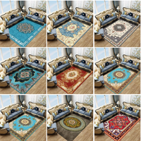 Tapis personnalisé en velours noir et blanc à motif médaillon, imprimé, antidérapant, doux, pour salon, avec bordure géométrique vintage