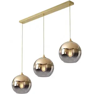 Lampu gantung bola kaca desainer gradien perunggu, lampu gantung kawat emas perak, perlengkapan lampu makan meja samping tempat tidur