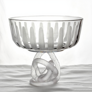 Cuenco de vidrio moderno de lujo hecho a mano con patrón grabado vertical y tallo retorcido, centro de mesa decorativo artístico para el hogar o bodas - Product Image 4