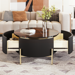 Modern Marble <b>Round</b> Coffee <b>Table</b> with 2 Large Drawers Storage Portable Accent <b>Table</b> for Living Room (31.5'') - Product Image 1
