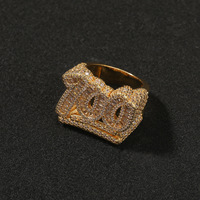 Iced Out 100 Nummer Herrenring Messing mit Baguette- und Rundzirkonia 18k Vergoldet Hip Hop Chunky Breiter Bandring Feiner Schmuck