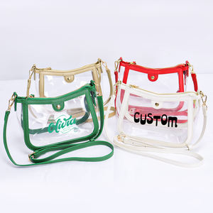 カスタマイズ可能なロゴレッドグリーンブラックPUレザー透明PVCサマーホーボークロスボディハンドバッグ女性用クリア財布クリアショルダーバッグ - Product Image 6