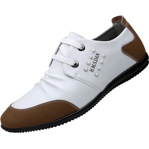 Chaussures en cuir décontractées pour hommes H.M.S.DAN, bout rond, blanches, respirantes, semelle en caoutchouc, chaussures de marche - Product Image 5