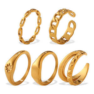 Gold Plated Stainless Steel Open <b>Ring</b> <b>Adjustable</b> Chain Link Geometric Signet Fashion Jewelry for Women - Product Image 1