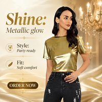 Allegra K - Tenue disco des années 80 pour femme, haut à manches courtes, col rond, couleur unie, arc-en-ciel, métallisé, scintillant