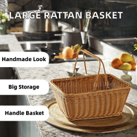 XL Hot Selling Geweven Kunststof Rattan Keuken Opbergmand voor Brood, Fruit, Groenten & Eieren met Handvat - Modern Eenvoudig Design