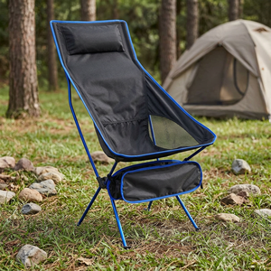 Chaise pliante portable d'extérieur avec cadre en aluminium et tissu Oxford, dossier haut, pour camping et jardin, couleur bleu-noir, design pliable - Product Image 1