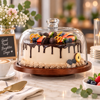 Meilleures ventes : Support à gâteau rond en bois d'acacia avec cloche en verre, présentoir à desserts pour boulangerie et café