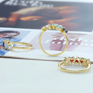 Phụ nữ thanh lịch năm mảnh thiết lập tinh tế Nhẫn hàng tháng may mắn và hạnh phúc Birthstone tim Rose Quartz tiệc cưới - Product Image 6