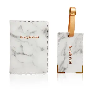 Marble Passport Cover And Luggage Tag Set Faux Leather Rose Gold Lettering