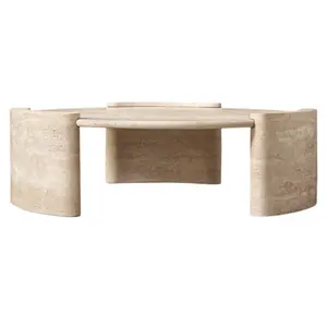 Modern marble coffee table living room stone furniture beige travertine cardin round coffee tables