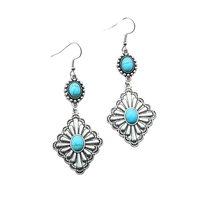 Boucles d'oreilles clous vintage western géométriques en alliage, motif fleur et turquoise, avec breloque diamant et dentelle, pour femme, cadeau, bijoux