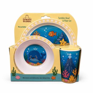 OEM Children'<strong>s</strong> 3-Piece Plastic <strong>Dinner</strong> <strong>Set</strong> Plates Bowls Cups-BPA Free Food Grade Cartoon Pattern with Display Box - Product Image 1