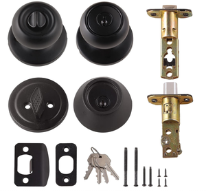 Pomo de puerta exterior con cerradura de llave y cerrojo, costero, negro mate - Product Image 3