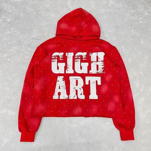 Sudadera con capucha para hombre, personalizada con serigrafía, con forro, ecológica, transpirable, de peso pesado, con efecto desgastado, de corte holgado, con estampado completo y pedrería - Product Image 2