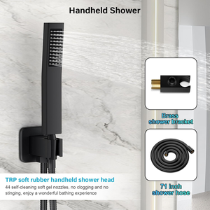 Ensemble de douche mural noir mat avec pommeau et poignée, mitigeur de douche complet en laiton massif à pression équilibrée - Product Image 3
