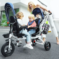 Poussette Twin Baby Tricycle à double assise pour enfants de 1 à 5 ans avec fonction de direction pour enfants
