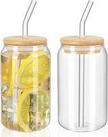 Verre à bière en forme de canette transparente de 16oz 18oz avec logo personnalisé, couvercle en bambou et paille en verre – Offre spéciale