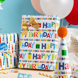Rouleau de papier cadeau d'anniversaire, 46,8 pieds carrés, design réversible, pour fête d'anniversaire, cadeau, artisanat, recyclable - Product Image 4