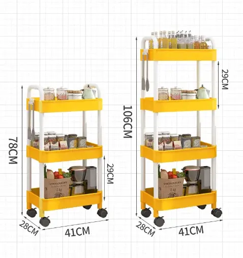 Toptan üç katlı çok fonksiyonlu mutfak rafı katlanır arabaları tekerlekli mutfak depolama arabaları ve dört katlı plastik arabaları