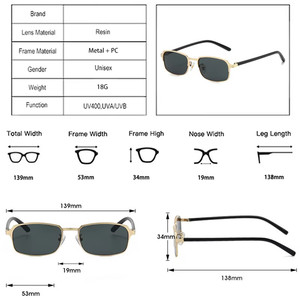 Lunettes de soleil rectangulaires à monture fine effet bois, personnalisables avec logo, protection UV400, en métal, pour hommes et femmes, collection 2026 - Product Image 5