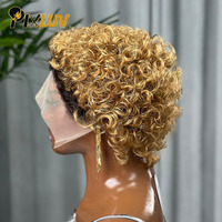 Perruque en cheveux humains en gros, style ancien, avec dentelle, couleur 1b/27, cheveux bouclés ondulés, coupe pixie, cheveux bruts, vente directe d'usine