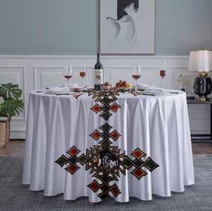 Vente en gros de nappes rondes de grande taille personnalisées avec n'importe quel LOGO de conception de la croix éthiopienne motif de <span class=keywords><strong>saba</strong></span> et de télet en 3D - Product Image 1