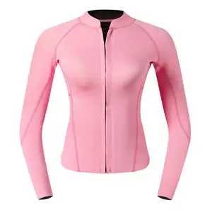 Premium 2mm neopren kadınlar Wetsuit ön fermuar tüplü dalış yüzme üst pembe kadın Wetsuit