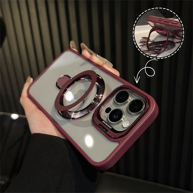 Original Color Clear Stand Mobile Phone case for iPhone 17 air 16 15 14 13 12 Pro Max Transparent Camera Bracket Cover Shell