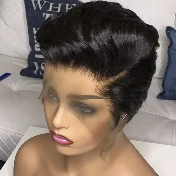 Best perruque pixie cut wig Human Hair Short Hair Brazilian Full Lace Front Pre Plucked Hairline Cheap Wig Lace Frontal12a Grade