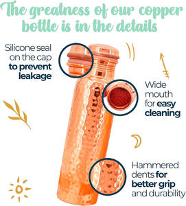 BSBH独自の持ち運びやすい大容量槌目アユルヴェーダ銅色ウォーターボトル（バッグ付き） - Product Image 4