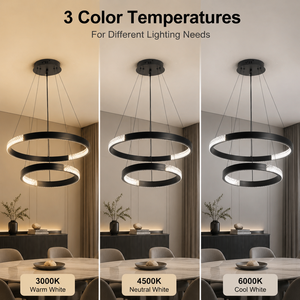 Modern Metal Ring Chandelier Dimmable Remote Tricolor Led For Dining Room Living Room Restaurant Hotel Indoor Home <b>Decor</b> - Product Image 3