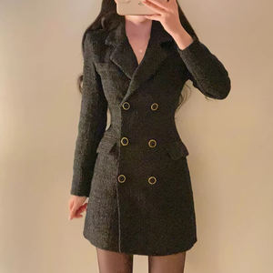 Z-1112 Vente en gros Nouvelle collection Automne 2026 Robe pour femme en tweed épais à manches longues, double boutonnage, cintrée, style élégant - Product Image 4