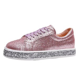 Baskets plates à plateforme scintillantes <span class=keywords><strong>pour</strong></span> femmes, bout rond, <span class=keywords><strong>chaussures</strong></span> décontractées antidérapantes à semelle en caoutchouc <span class=keywords><strong>pour</strong></span> fêtes et usage quotidien - Product Image 1