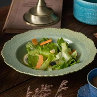 Ensemble de Plats en Céramique de Haute Qualité de Couleur Verte Rose Bleue Européenne Glaçure Porcelaine Soupe Dîner Service Dessert pour la Maison