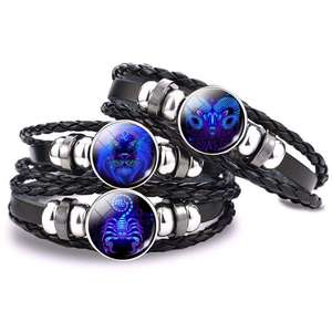 Vintage 12 Signe du Zodiaque Verre Cabochon Tissé Bracelet Constellations Lumineux Bracelet Charme Bijoux pour Hommes Femmes Christian - Product Image 1