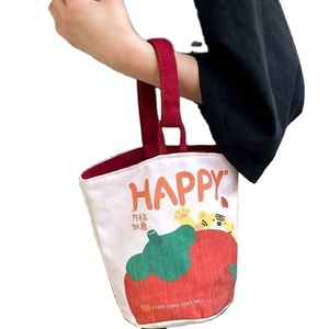 Bolso de Mano de Lona con Ilustración de Dibujos Animados, Bolso Pequeño con Diseño de Animales y Frutas, Reutilizable, Portátil, a la Moda, para Todas las Estaciones, Uso Diario y al Aire Libre - Product Image 5