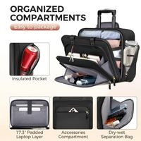 Sacoche pour ordinateur portable à roulettes pour femmes, 17,3 pouces, grand porte-gobelet, verrouillable, isotherme, sac de travail pour enseignantes, sac de voyage, noir
