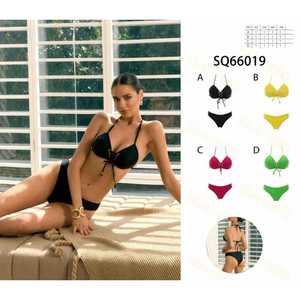 Nuovo Bikini Sexy da Donna 2 Pezzi, Costume da Bagno Estivo da Spiaggia con Top Imbottito Halter e Slip a Vita Alta con Laccetti Laterali SQ66019 - Product Image 1