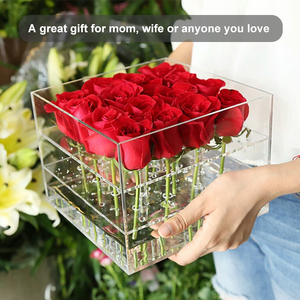 Hộp Hoa Hồng Tươi Được Bảo Quản Lớn 36 Lỗ Hộp Hoa Acrylic Trong Suốt Thân Dài Có Nắp - Product Image 3