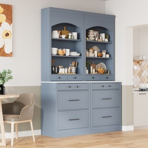Large Modern Solid Wood <b>Kitchen</b> Hutch Cabinet Freestanding <b>Pantry</b> Storage Cupboard with 4 Doors for Dining - Product Image 4
