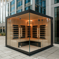 Nouveau Sauna Cube Moderne Électrique en Bois Massif de Cèdre Rouge Canadien, pour Vapeur Sèche et Humide, Extérieur, Commercial, Kit Villa