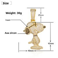 Iced Out Snoopy Anhänger-Halskette, VVS Moissanit/CZ Hip-Hop-Schmuck, 18K Vergoldeter KUPFER Rapper-Anhänger für Männer & Frauen