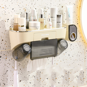 Nordic Storage Rack Non Perforated Mouthwash Cup <b>Holder</b> Bathroom <b>Wall</b> <b>Mounted</b> Toothpaste Squeezer - Product Image 2