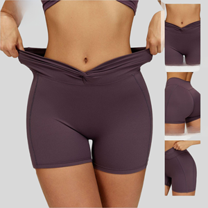 Shorts de yoga légers pour femmes, taille haute, couleur unie, avec tissu extensible quadridirectionnel respirant - Matière Spandex/Nylon - Product Image 5