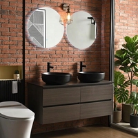 Meuble-lavabo de salle de bain moderne résistant à l'eau avec miroir LED et vasque en pierre pour usage agricole et hôtelier